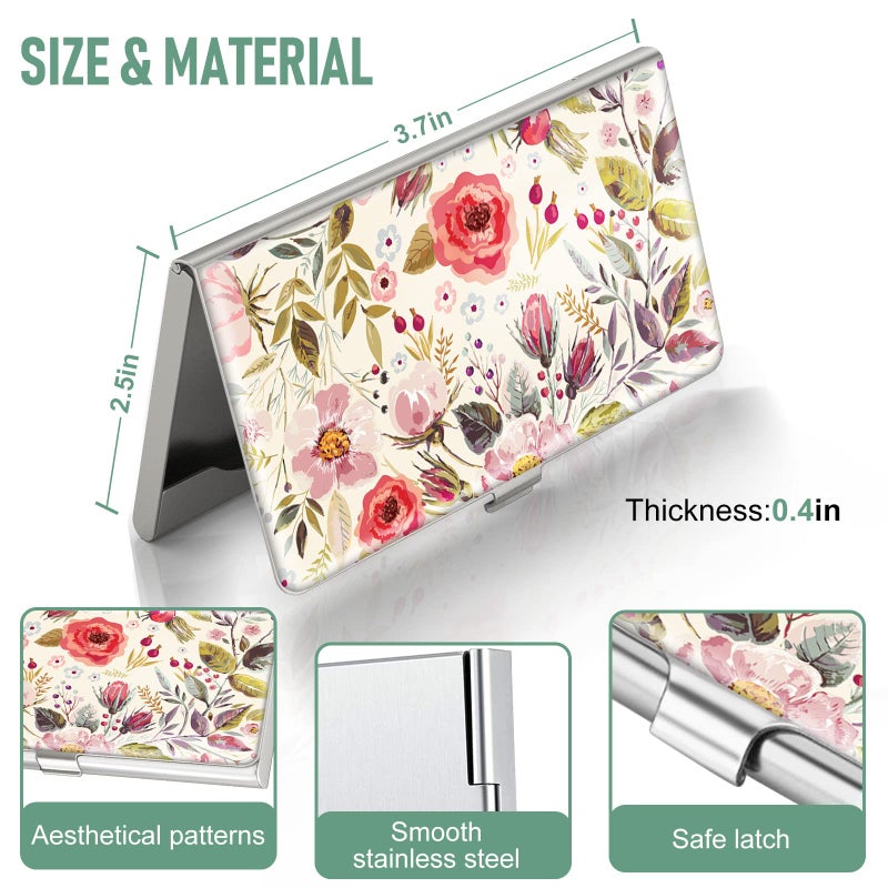 Swooflia Business Card Holder Case Wallet for Women Metal Retro Flower Slim Pocket Purse Square Card Cases Cute For Realtors Real Estate Agents - Image 3